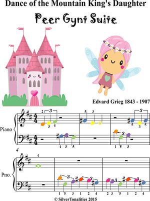 cover image of Dance of the Mountain King's Daughter Peer Gynt Beginner Piano Sheet Music with Colored Notes